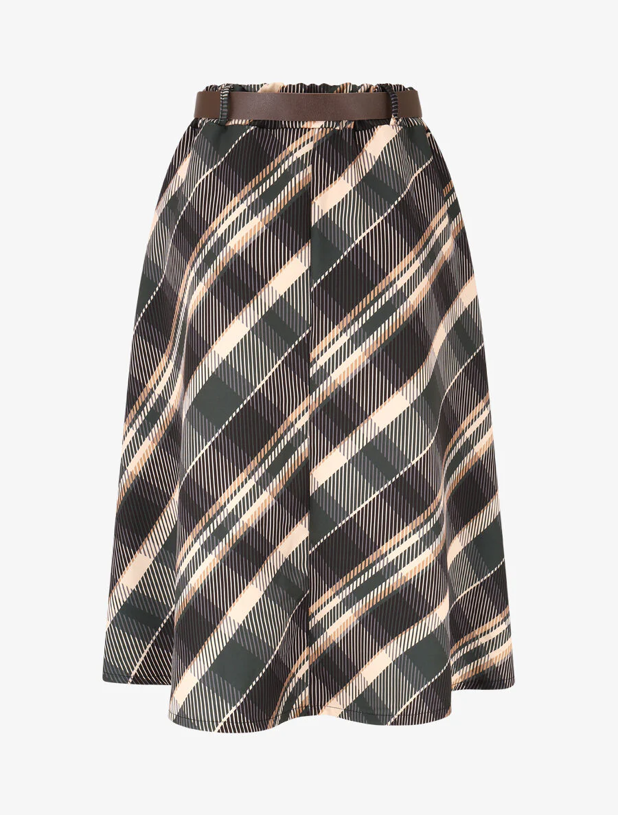 Lange rok met ruitenprint - Zwart - Image 2