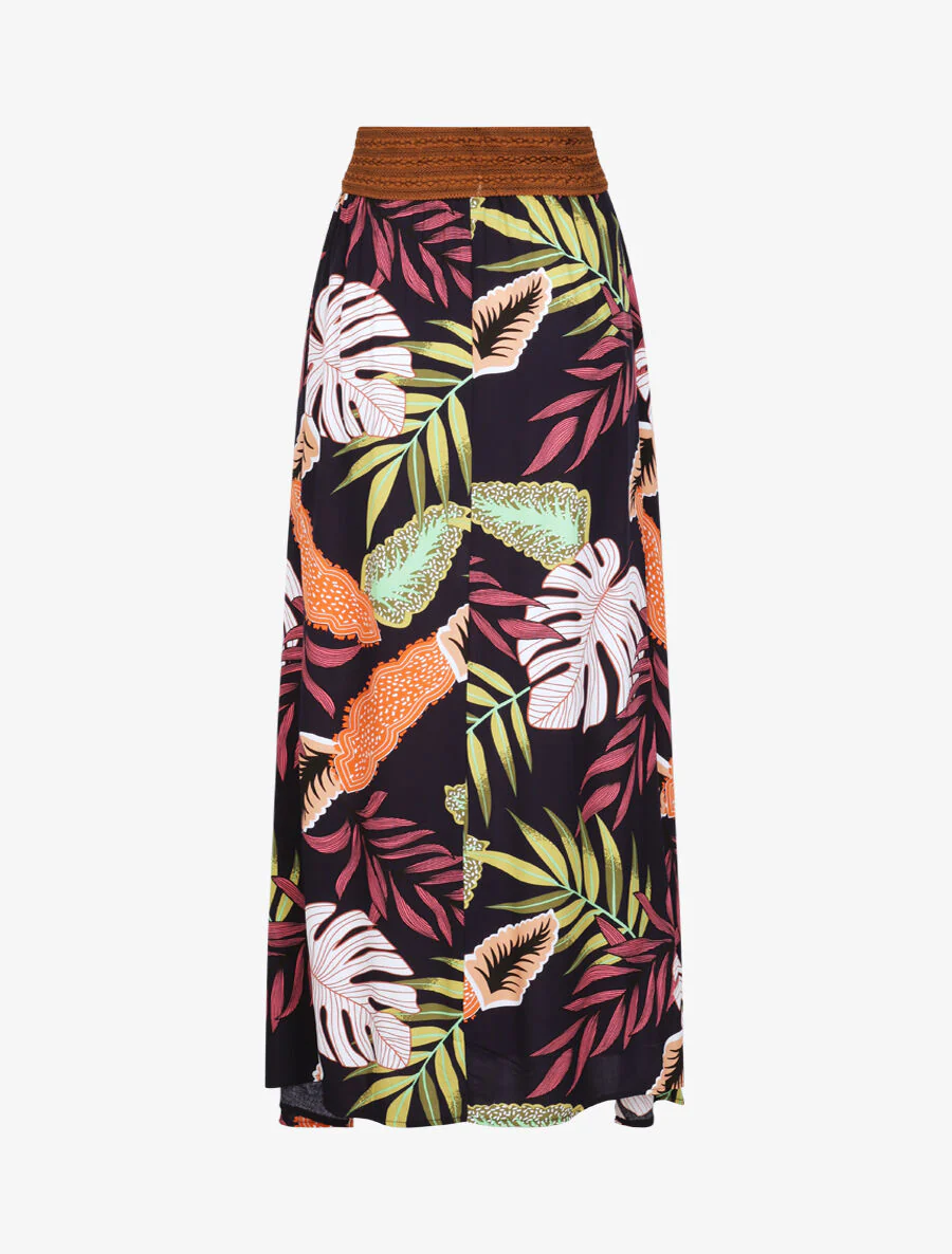 Lange rok met tropische print - Marineblauw - Image 2