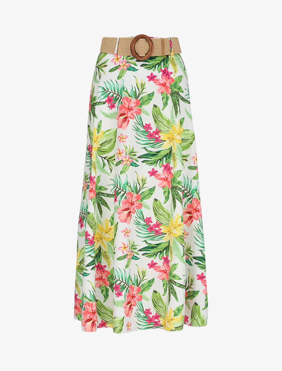 Lange rok met tropische print - Wit