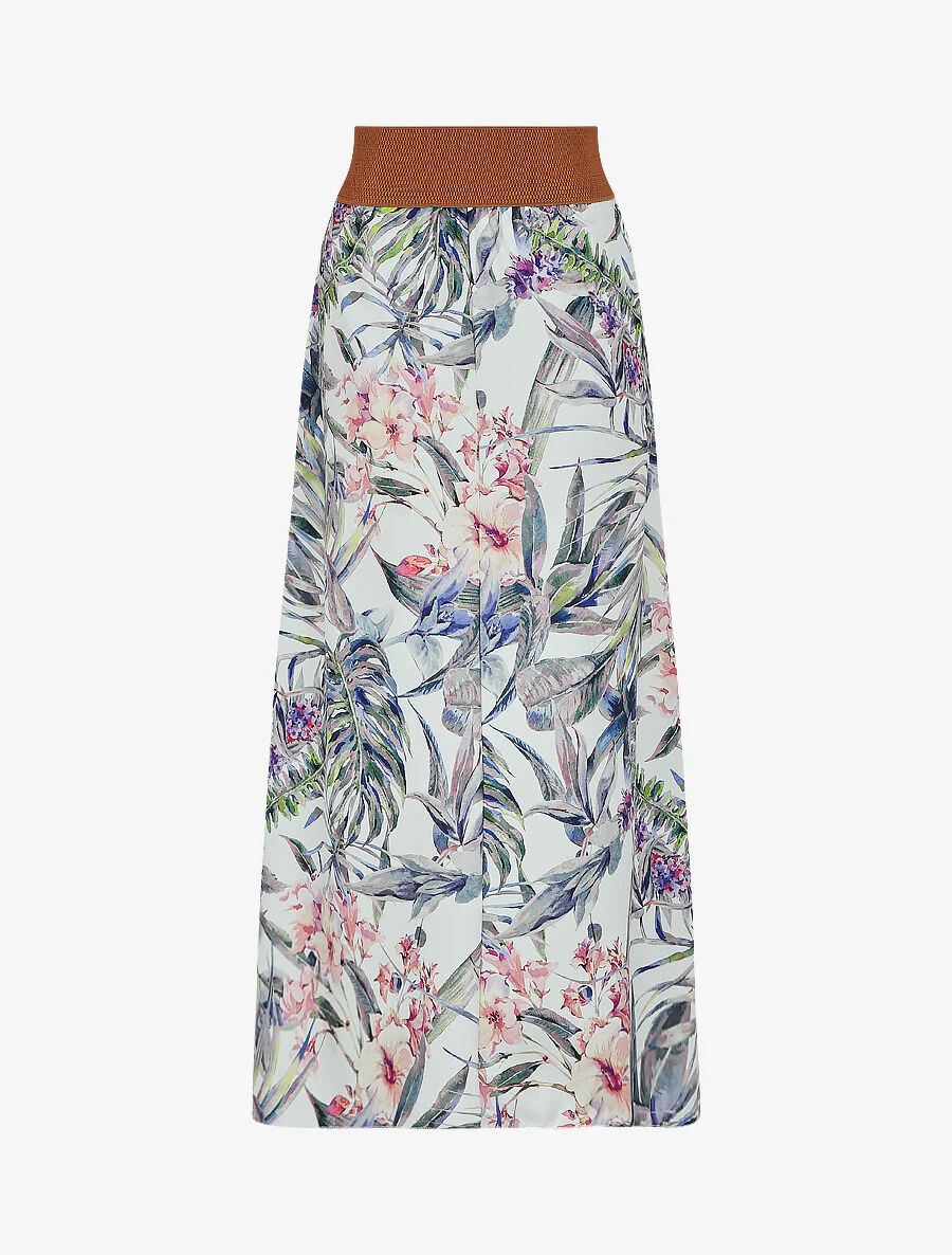 Lange rok met tropische print - Wit - Image 2