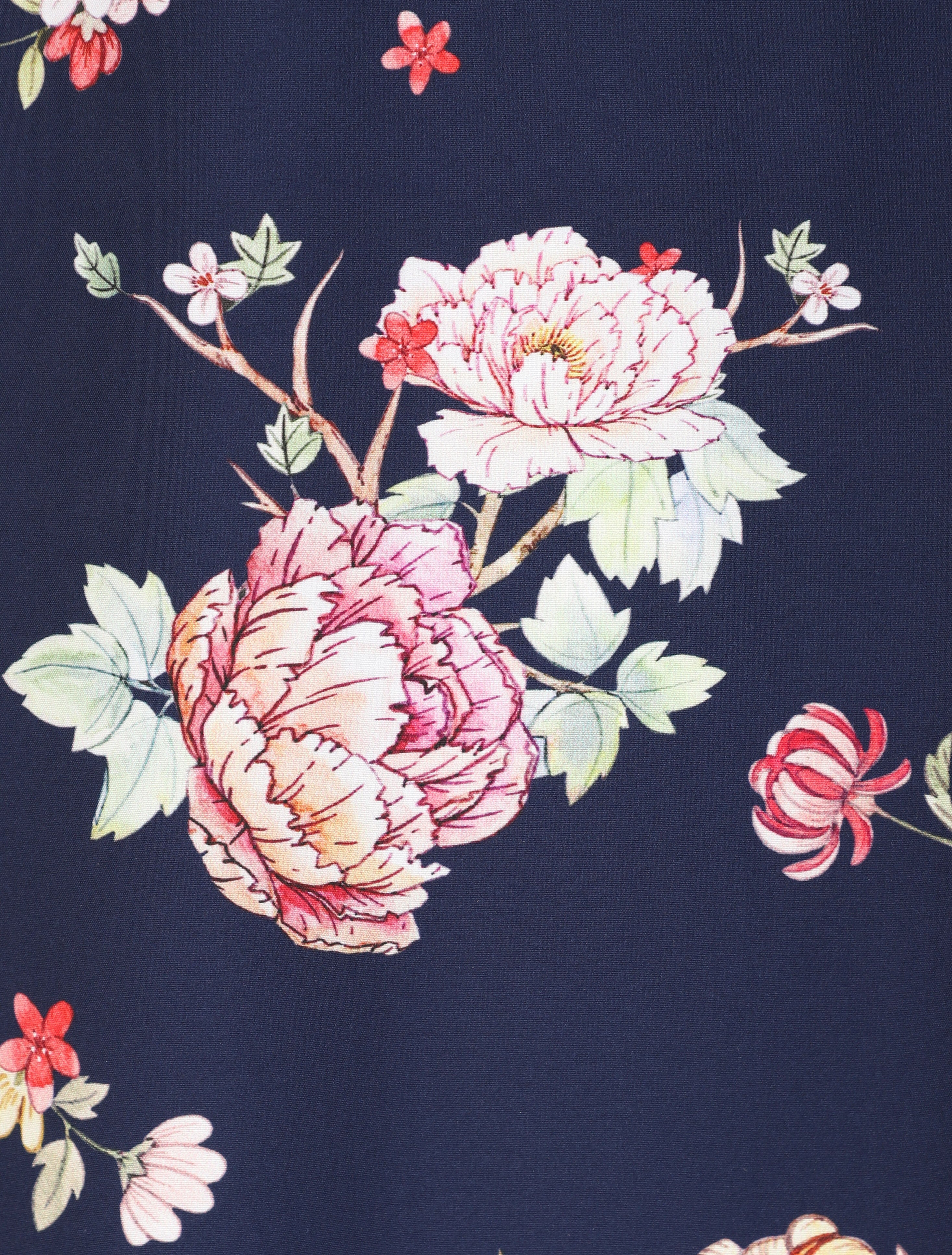 Lange uitlopende rok met pioenrozenprint - Marineblauw - Image 3
