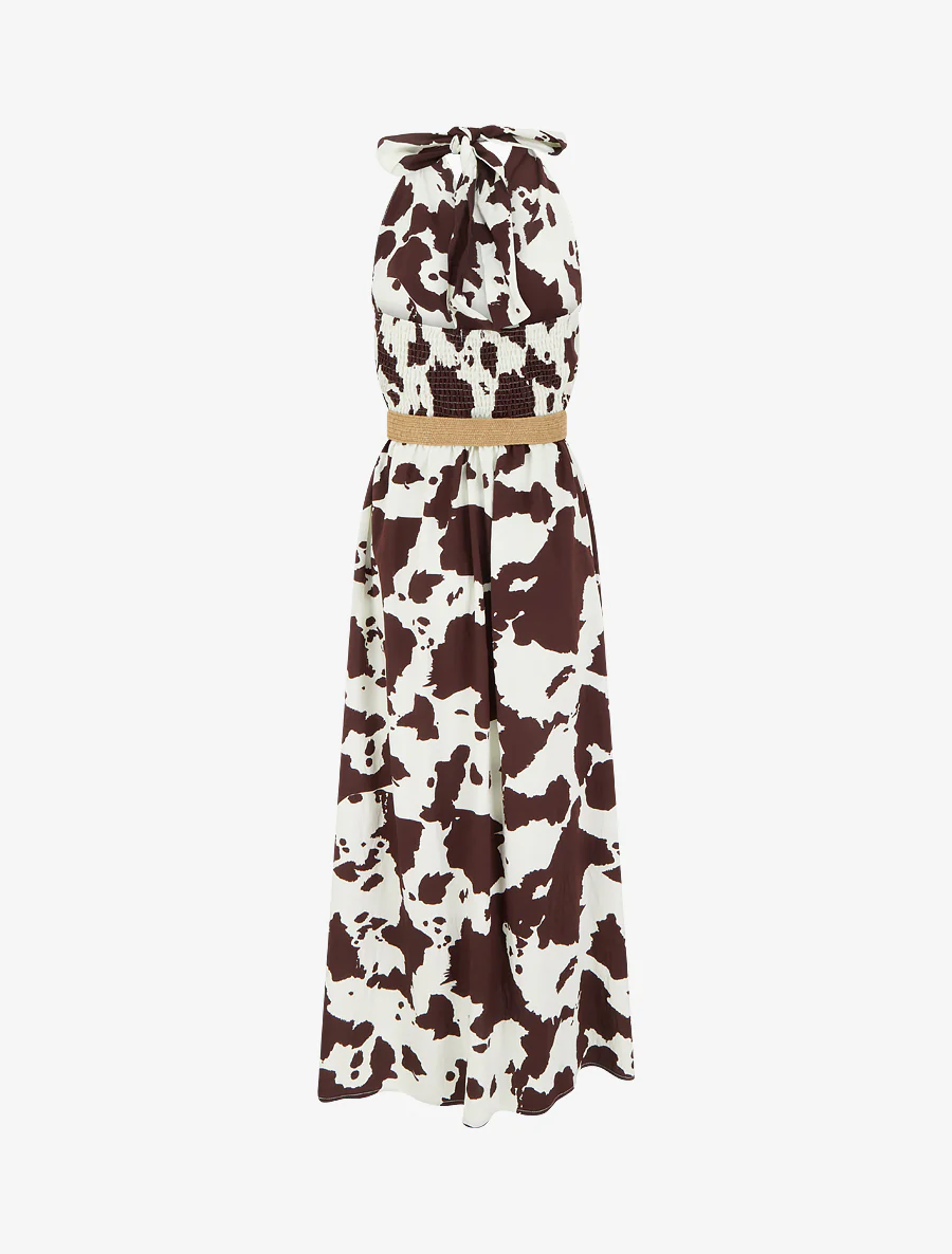 Lange rugloze jurk met koeienprint - Bruin - Image 2