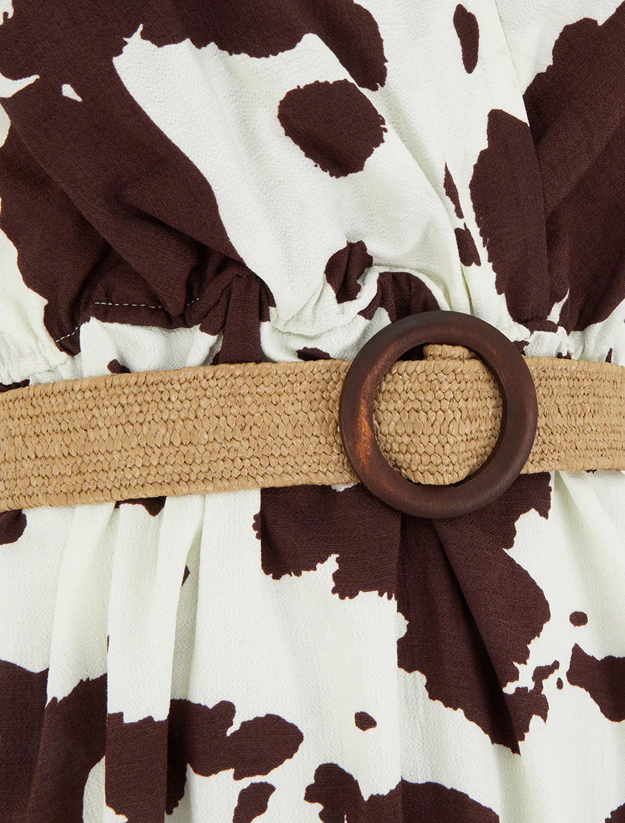 Lange rugloze jurk met koeienprint - Bruin - Image 3
