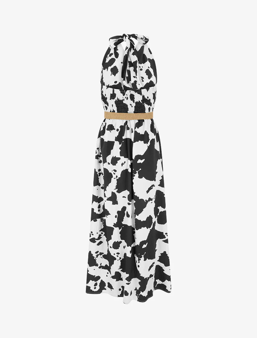Lange rugloze jurk met koeienprint - Zwart - Image 2