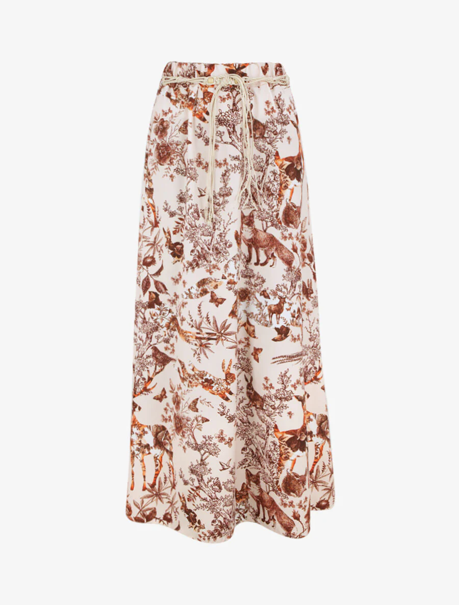 Lange uitlopende geprinte toile de Jouy rok - beige