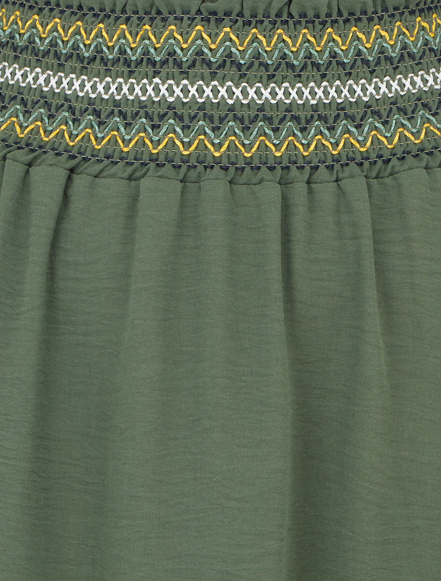 Lange uitlopende rok met elastische tailleband - Kaki - Image 3