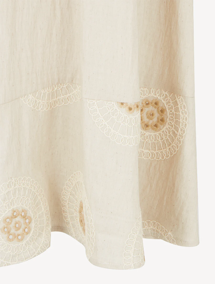 Lange uitlopende rok met geborduurde randen - Beige - Image 3