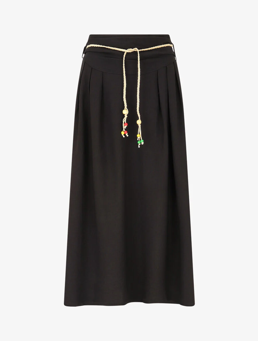 Lange uitlopende rok met hoge taille - Zwart