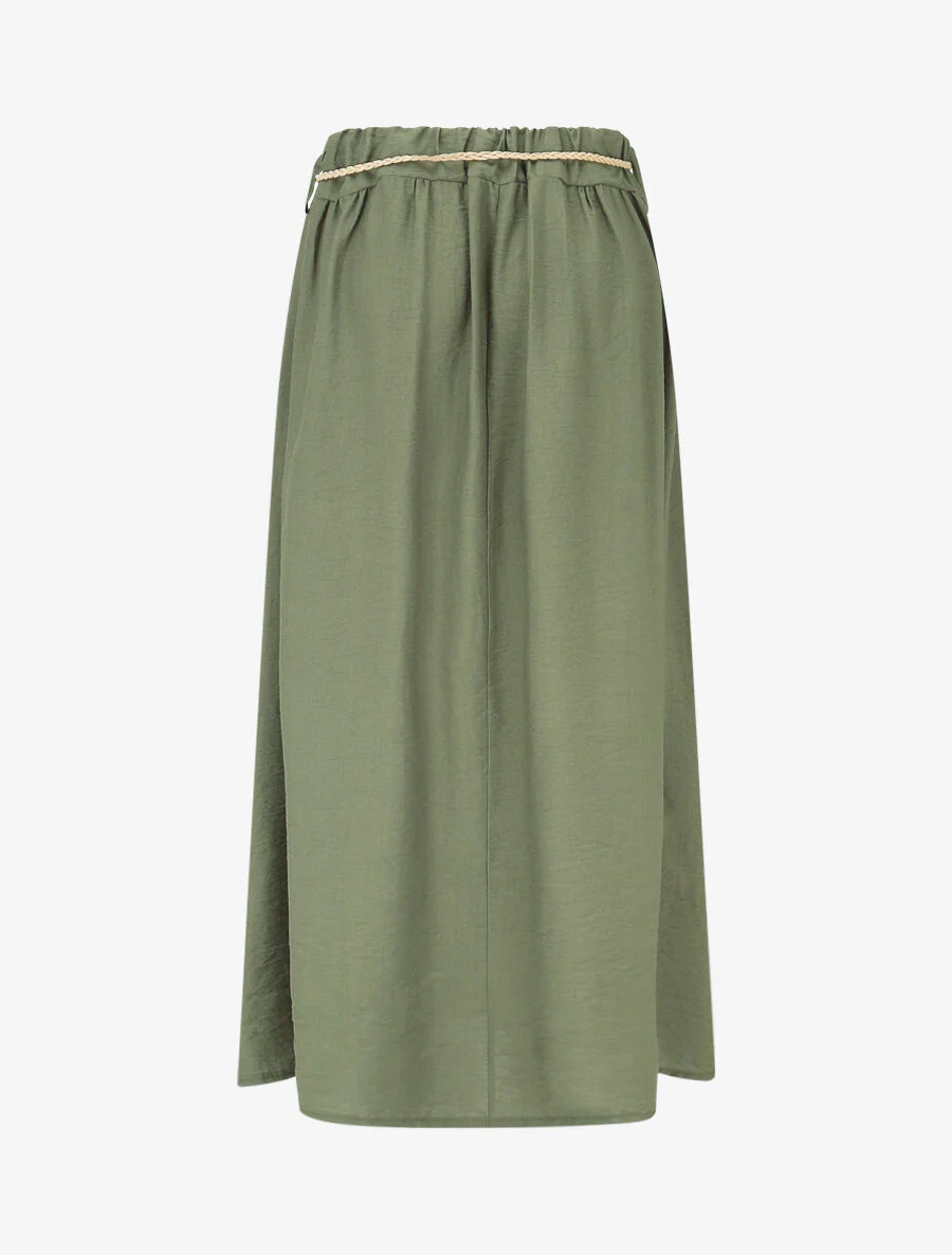 Lange uitlopende rok met hoge taille - Kakigroen - Image 2