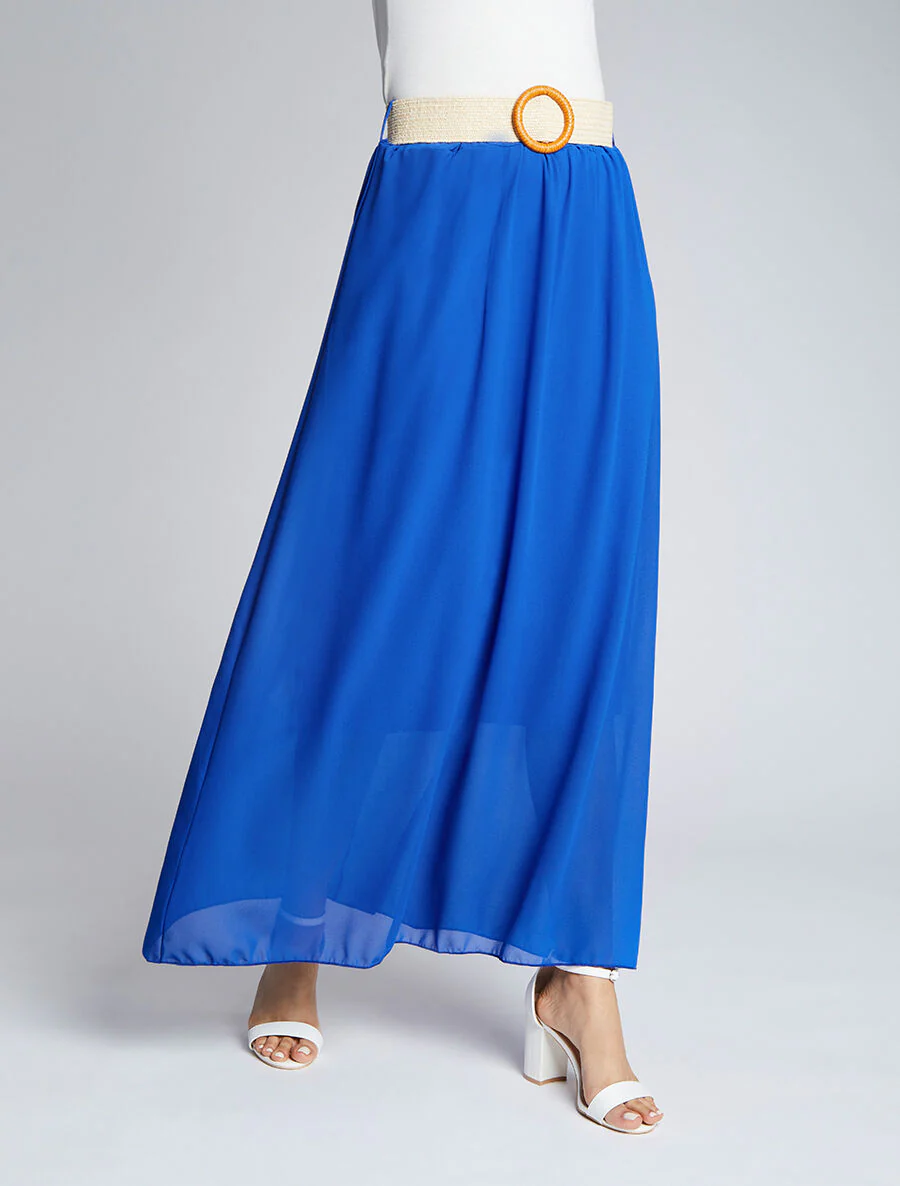 Lange uitlopende zijden rok - Elektrisch blauw - Image 4