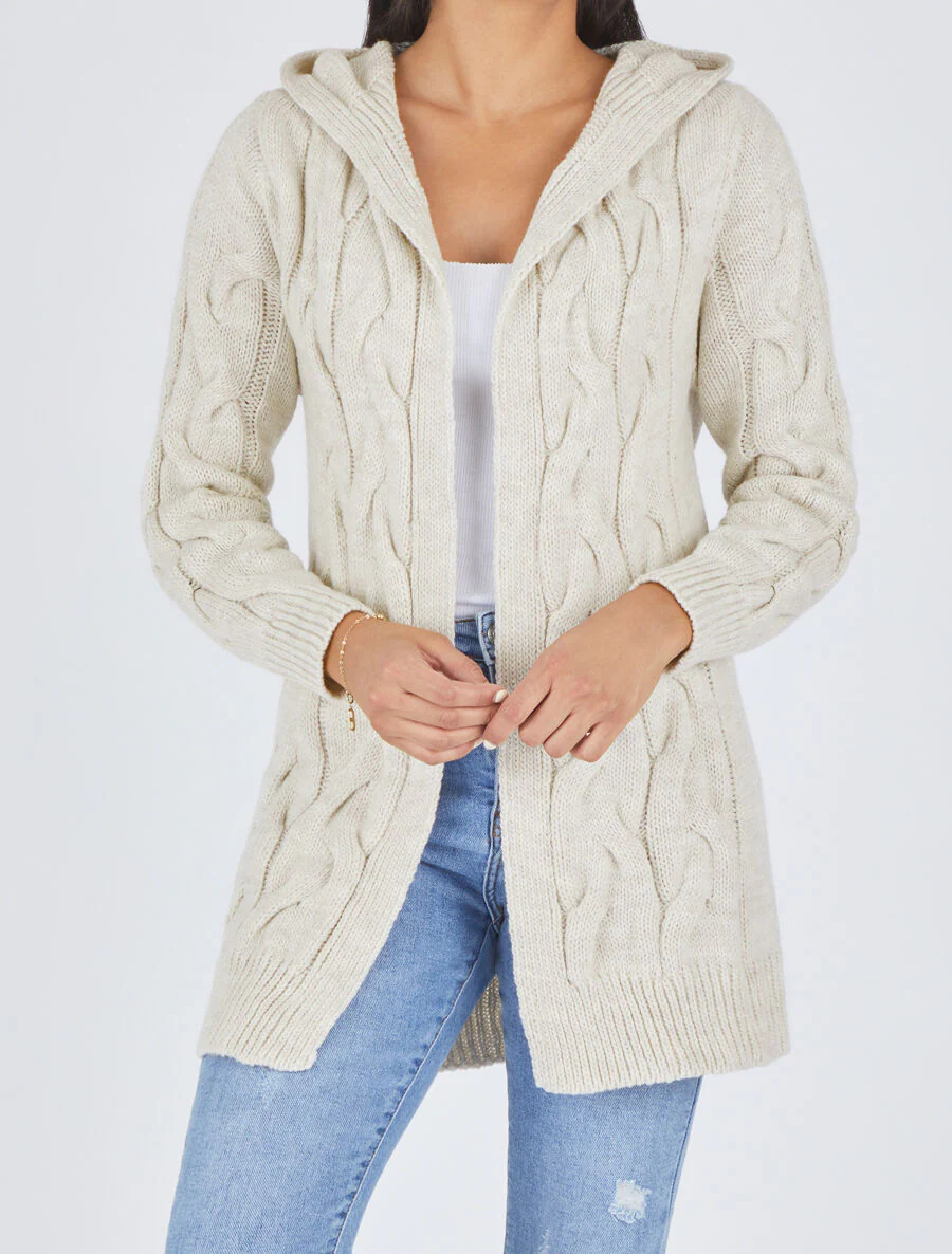 Halflang vest met capuchon - Beige - Image 4