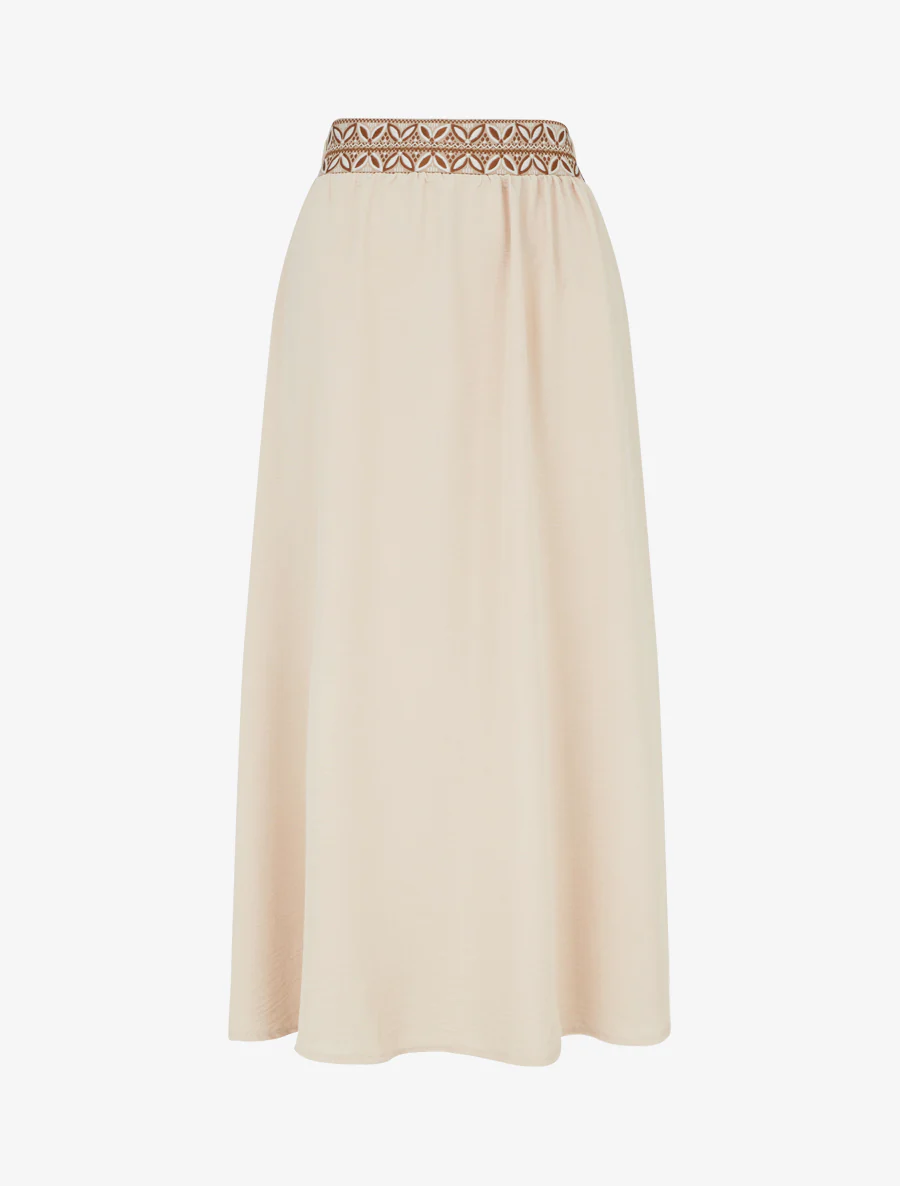 Lange vloeiende rok met bedrukt patroon - Beige
