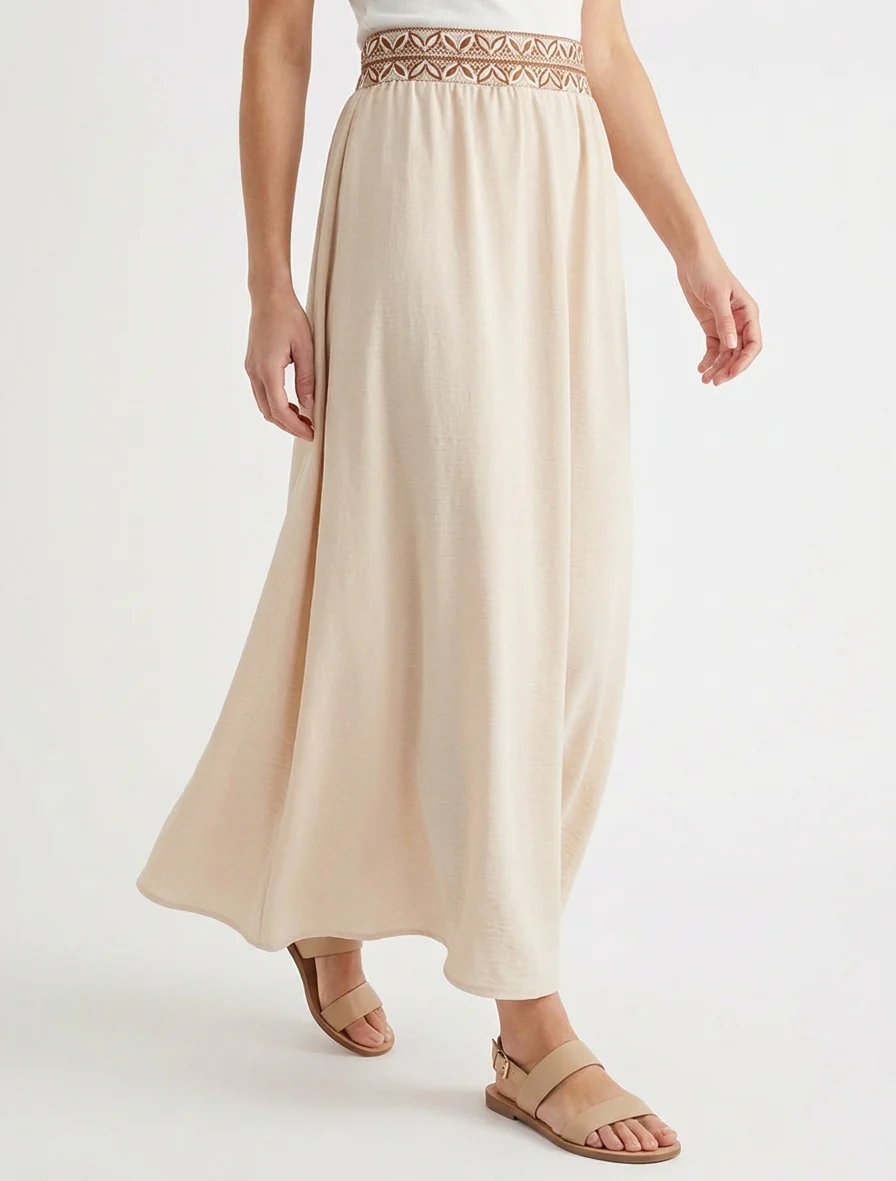 Lange vloeiende rok met bedrukt patroon - Beige - Image 4