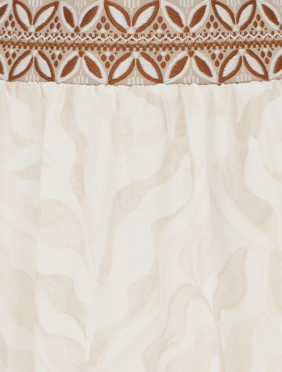 Lange vloeiende rok met gestileerde bladdessin. - Beige - Image 3
