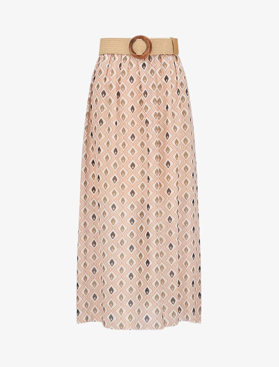 Lange voile geprinte geometrische gestileerde rok - Beige