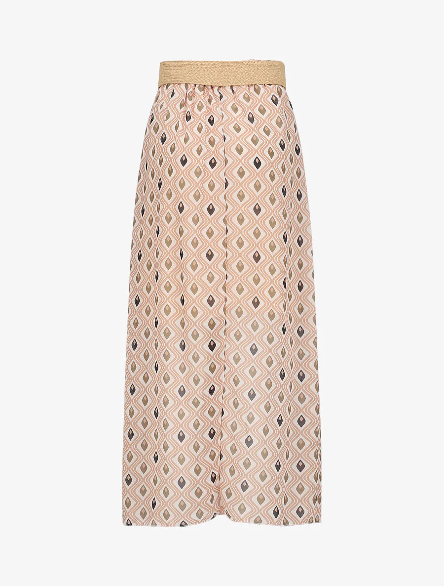 Lange voile geprinte geometrische gestileerde rok - Beige - Image 2