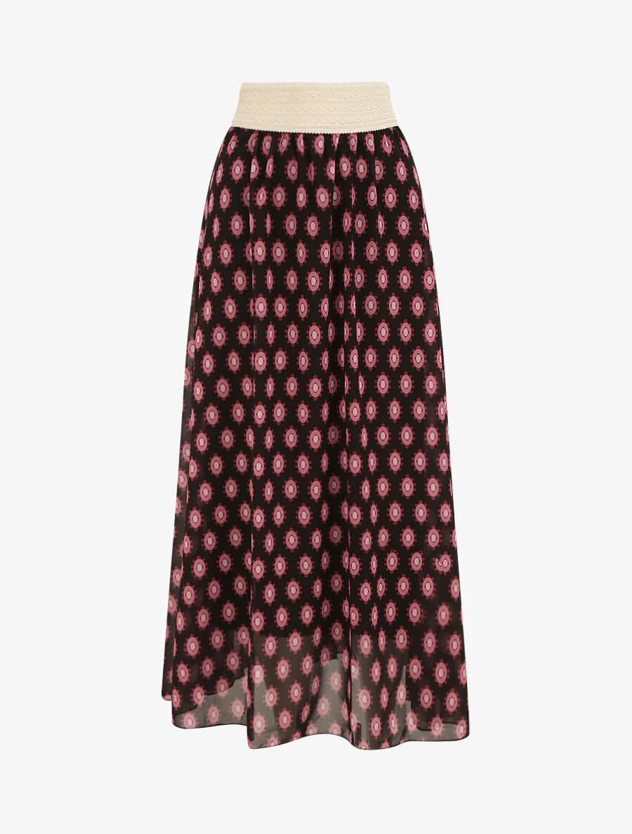 Lange voile geprinte keramische rok - Zwart