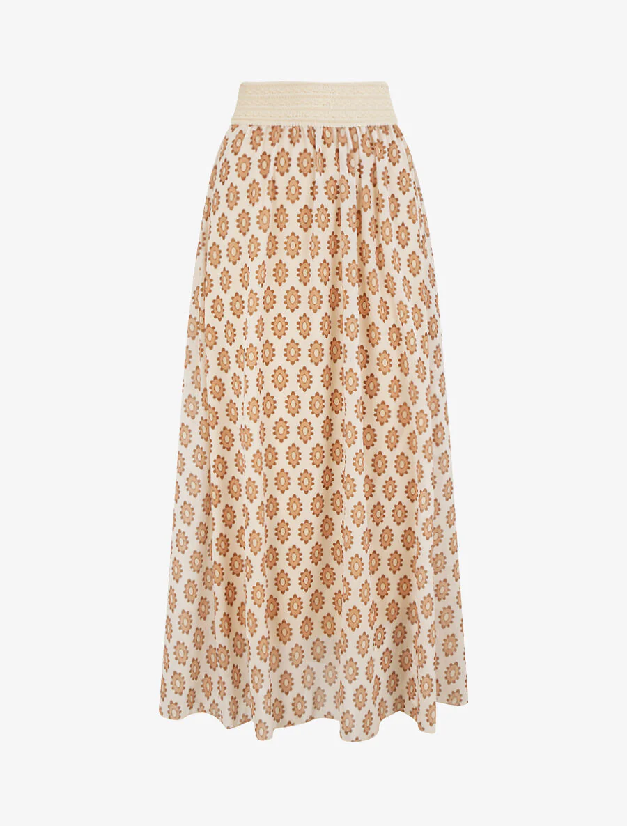 Lange voile geprinte keramische rok - Ecru