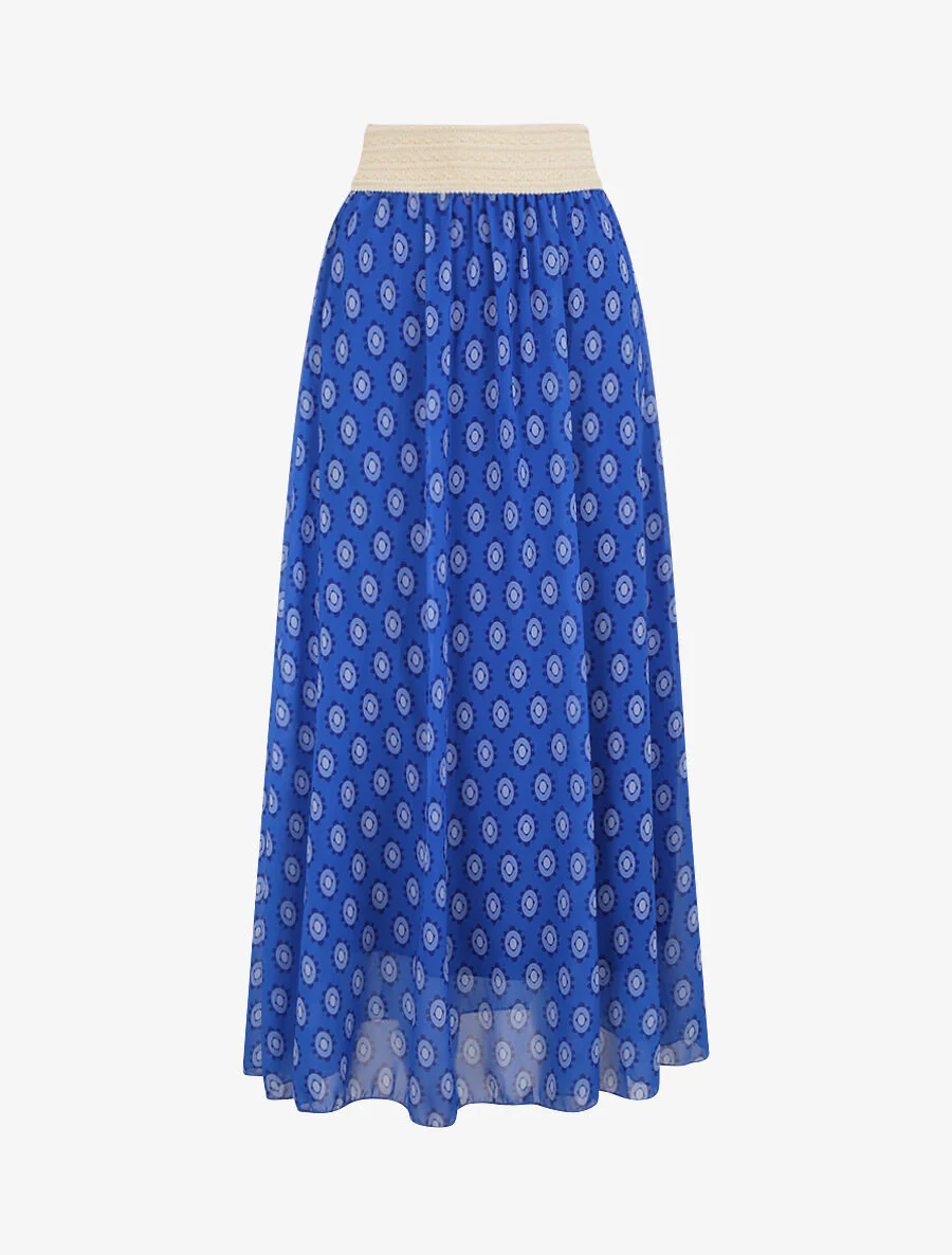 Lange voile geprinte keramische rok - Elektrisch blauw