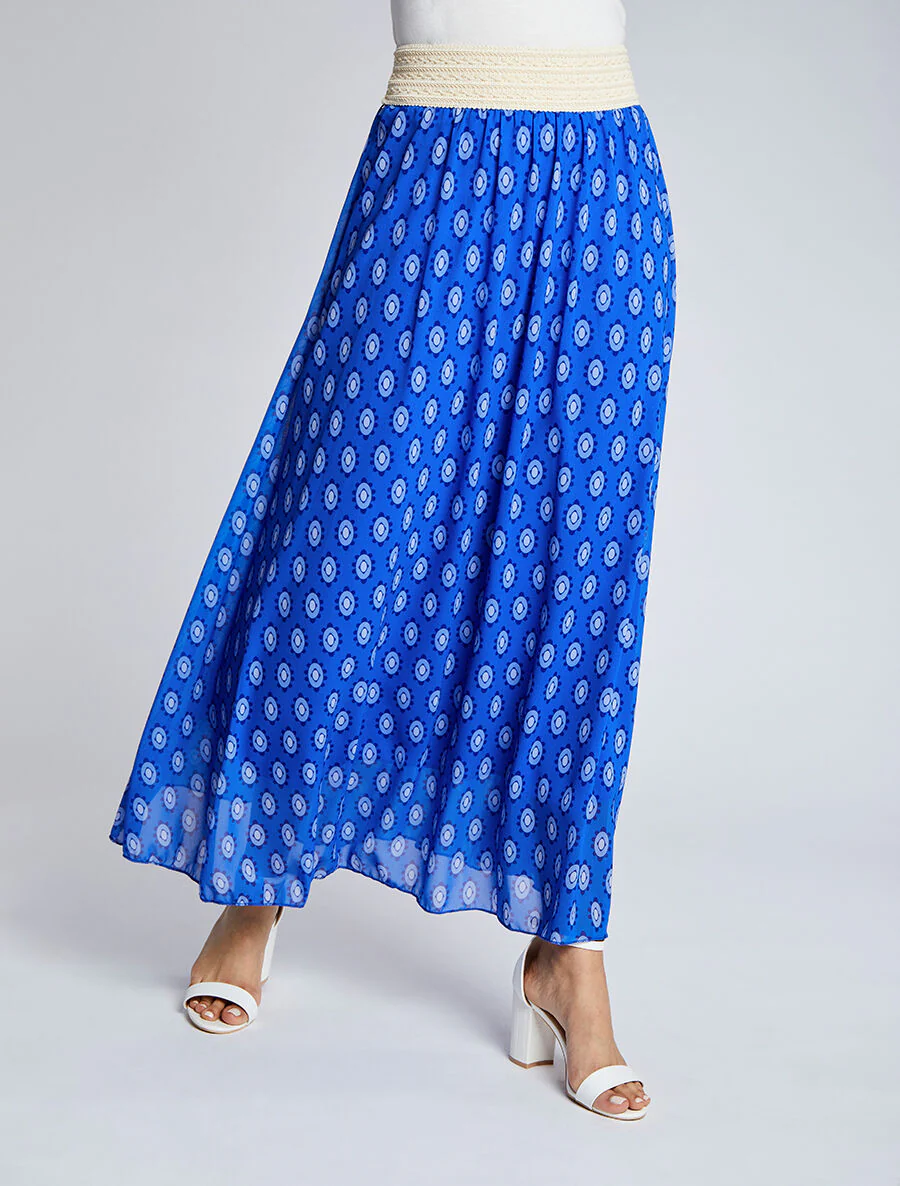 Lange voile geprinte keramische rok - Elektrisch blauw - Image 4