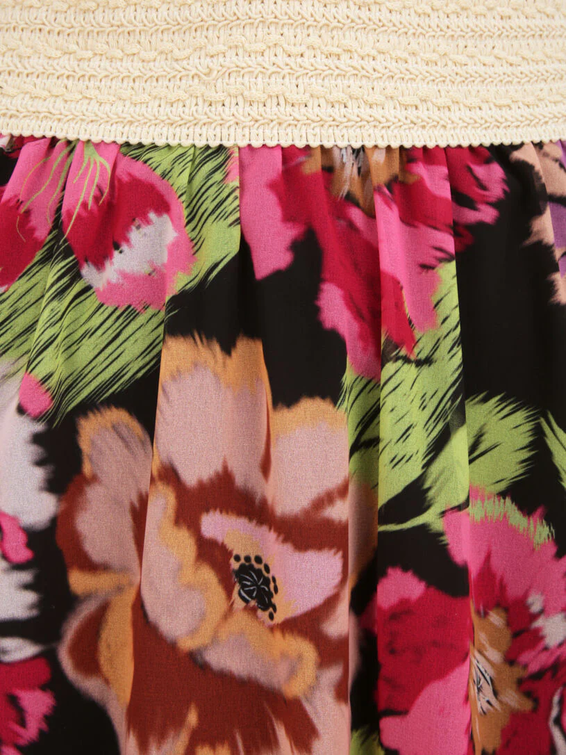 Lange voile rok met abstracte bloemenprint - Zwart - Image 3