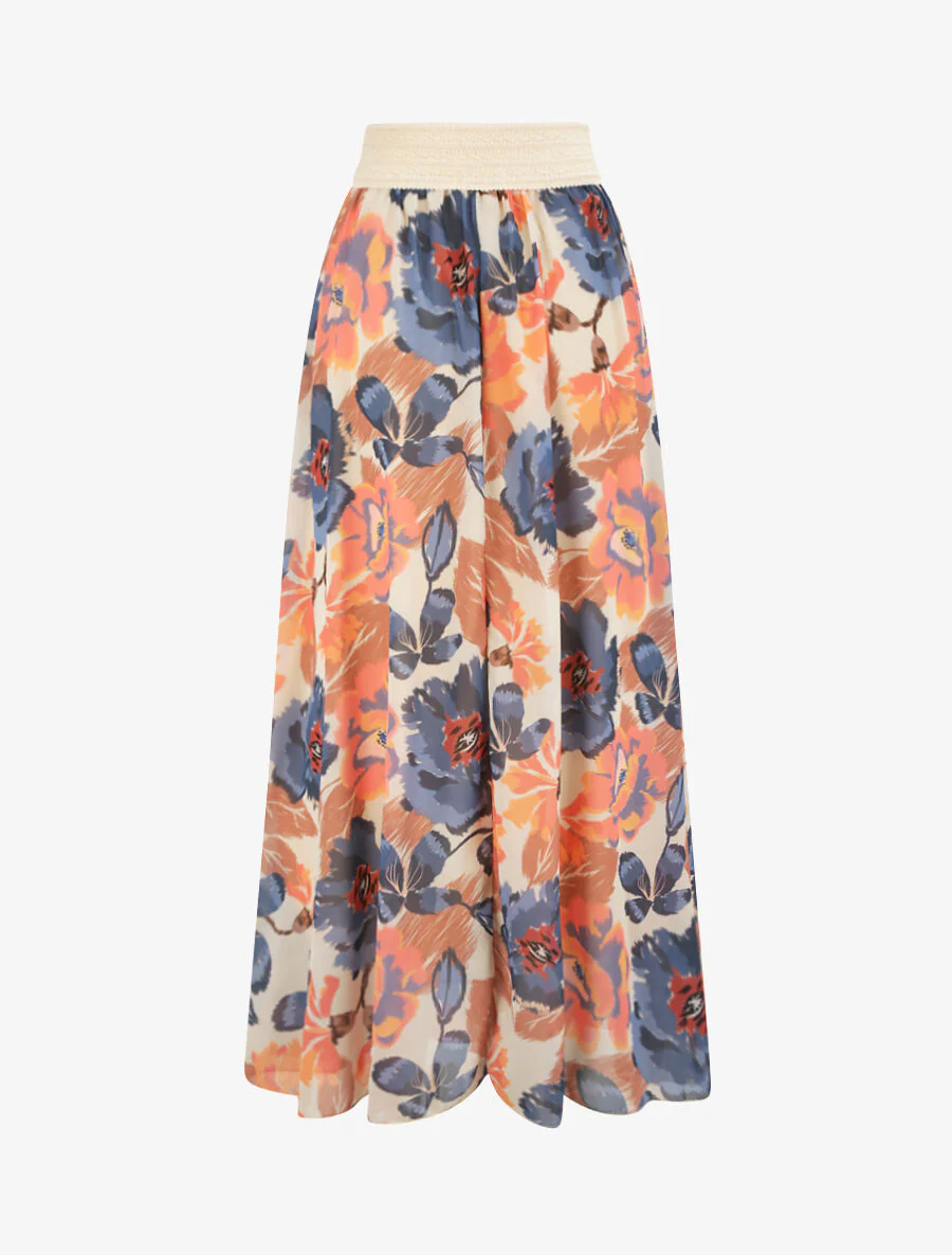 Lange voile rok met abstracte bloemenprint - Ecru - Image 2