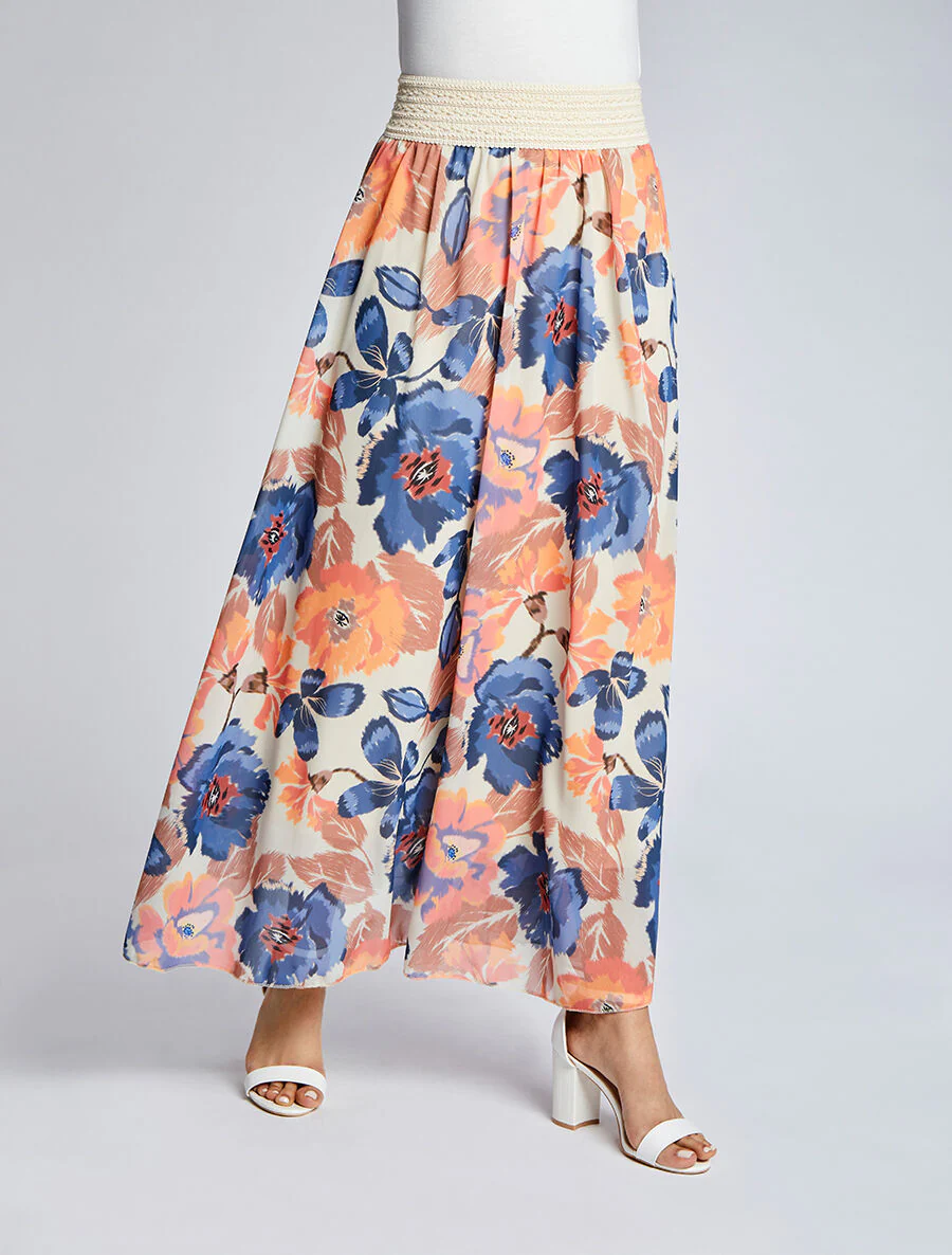 Lange voile rok met abstracte bloemenprint - Ecru - Image 4