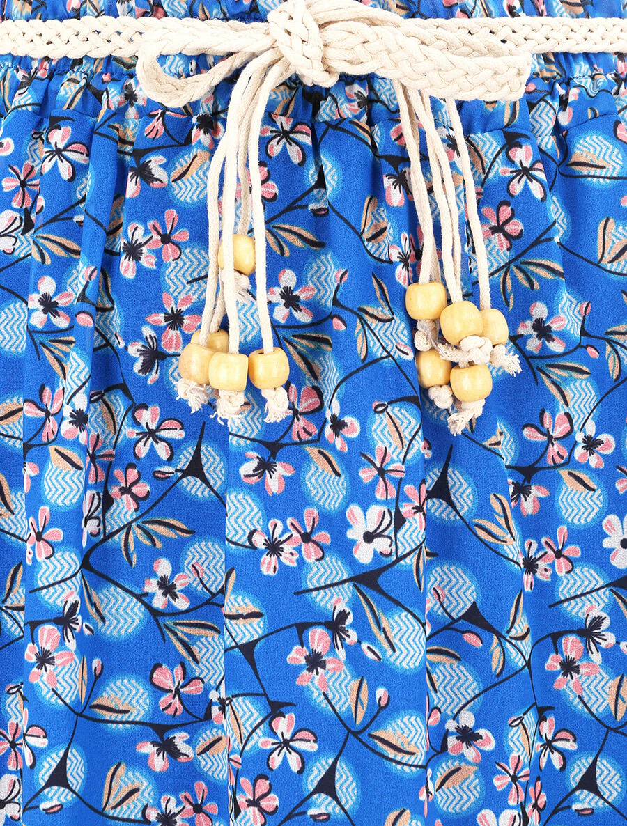 Lange voile rok met bloemen en stippenprint - Blauw - Image 3