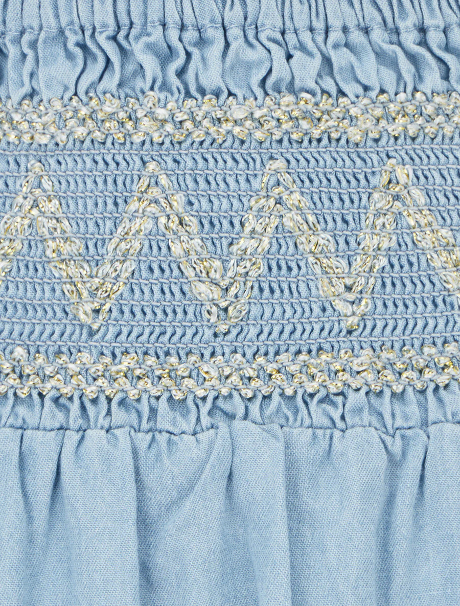 Lange wijde rok met elastische tailleband met fantasiedessin - Lichtblauw - Image 3