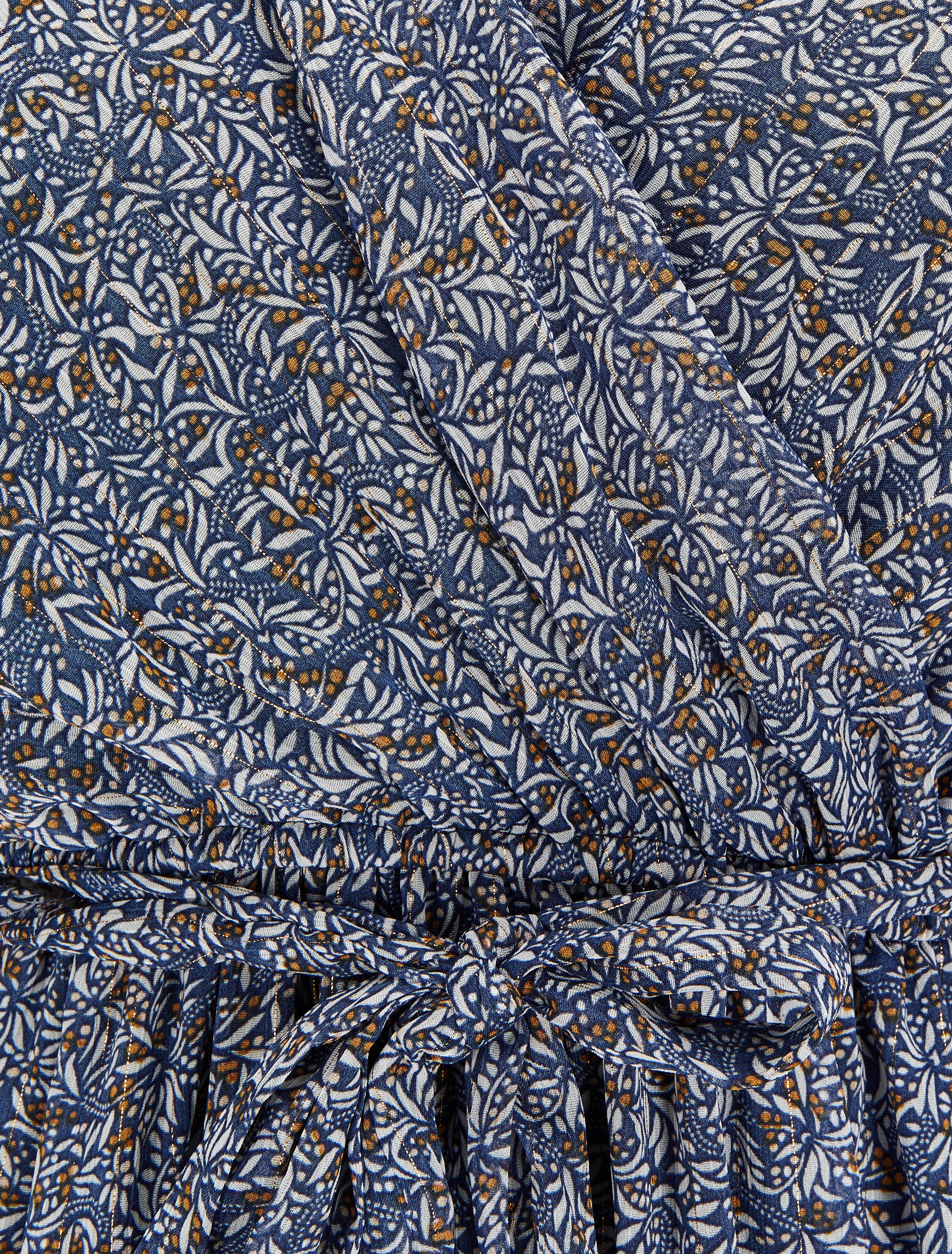 Lange wikkeljurk met olijfbladprint - Blauw - Image 3