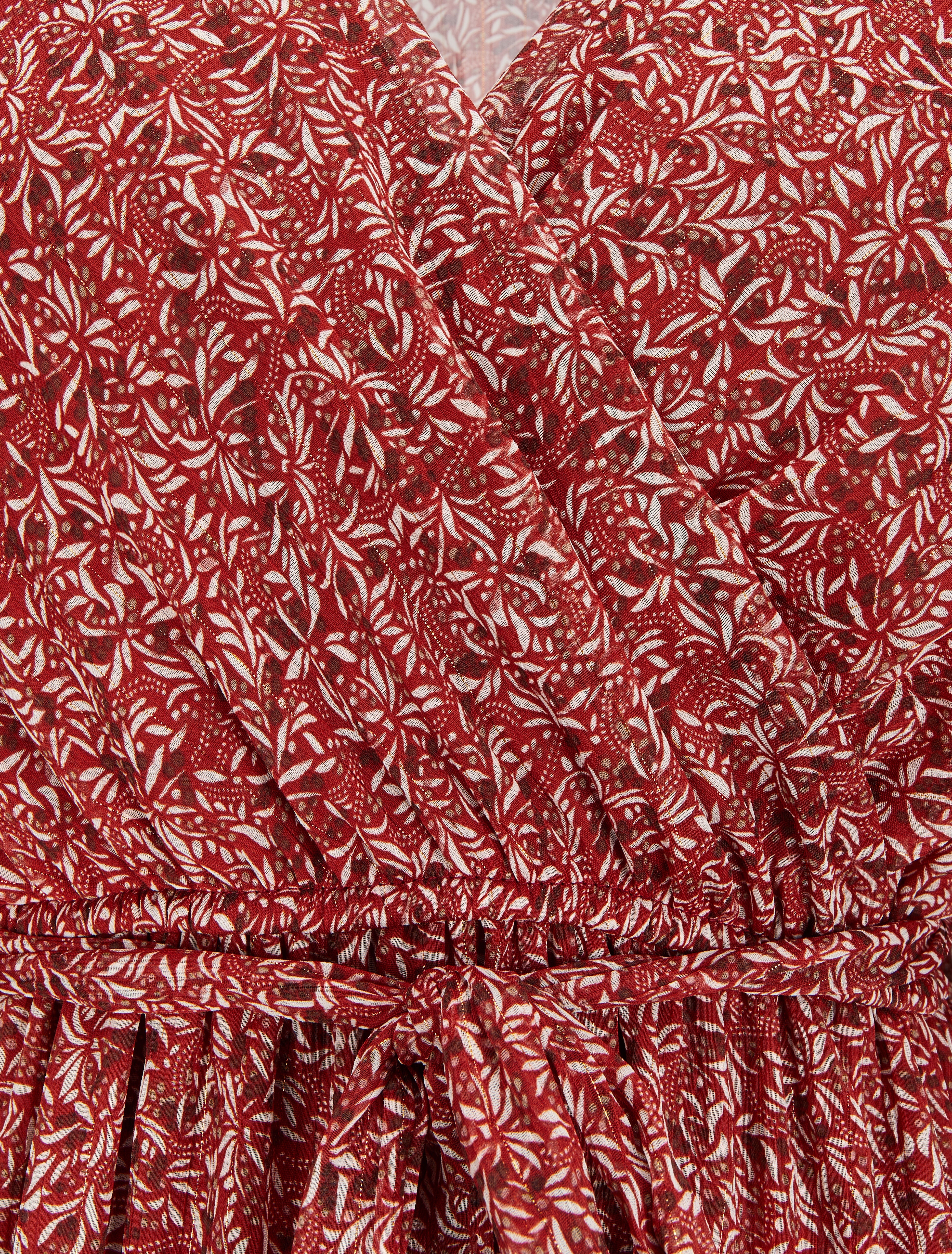 Lange wikkeljurk met olijfbladprint - Rood - Image 3