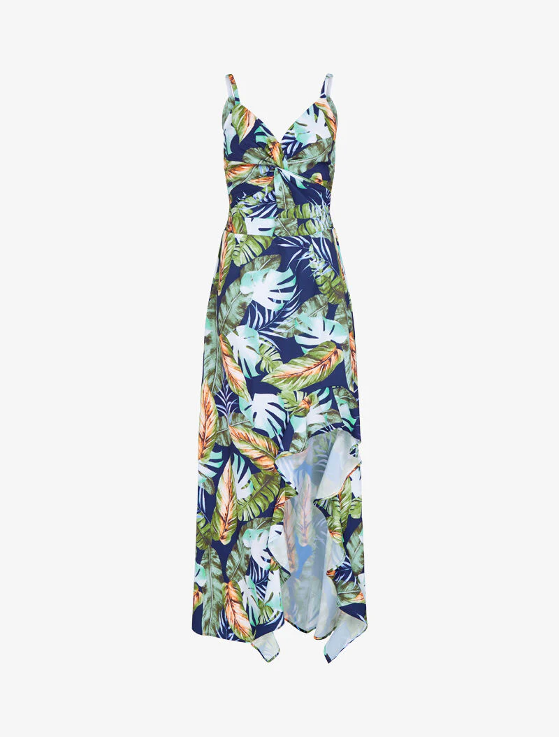 Lange zomerjurk met zijdelingse splitprint - marine - Image 2