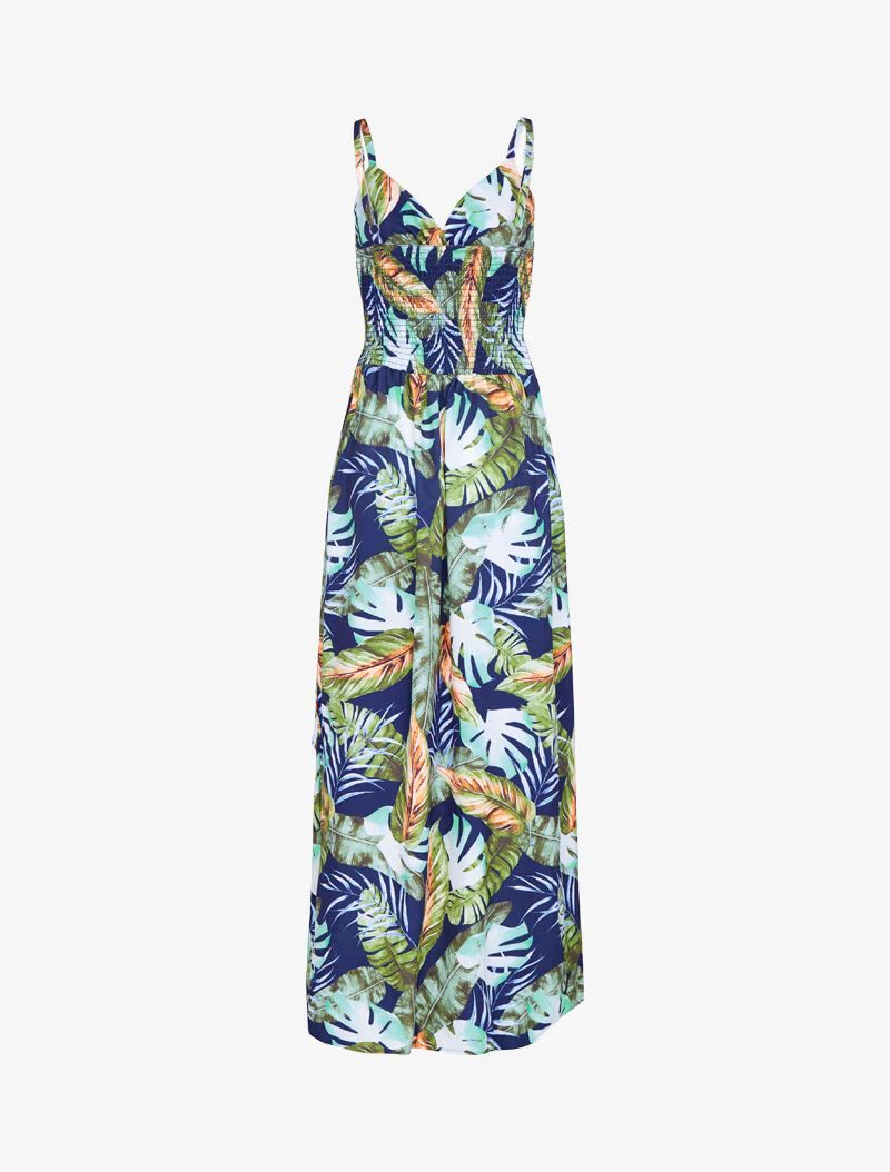 Lange zomerjurk met zijdelingse splitprint - marine - Image 3