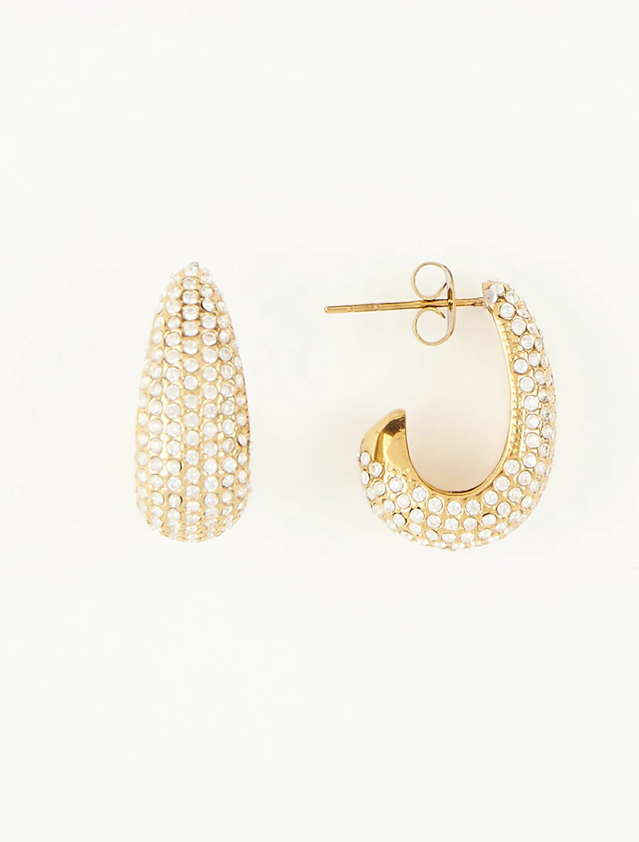 Langgerekte mini creolen met strass - Goud - Image 2