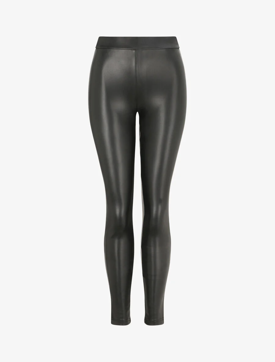 Grote maat stretch legging in imitatieleer - Zwart