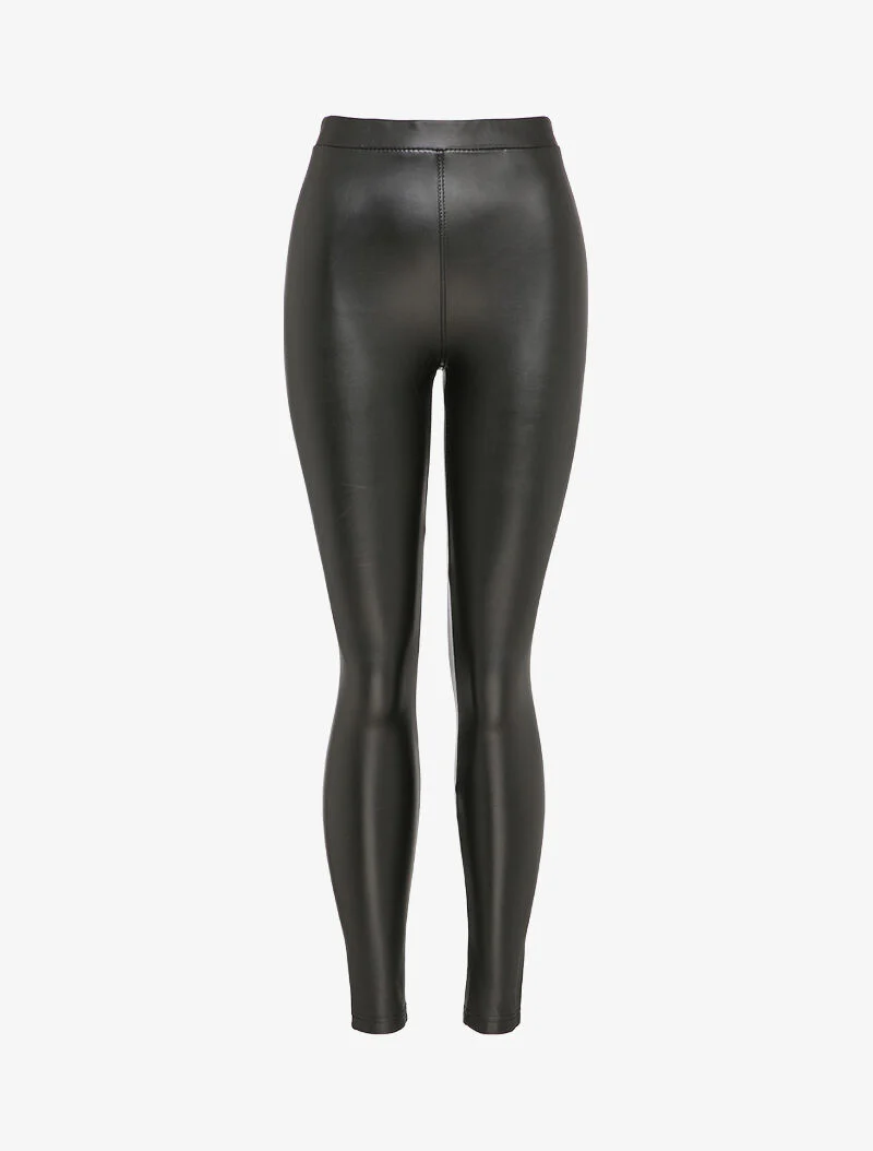 Legging van imitatieleer met elastische hoge taille - Zwart