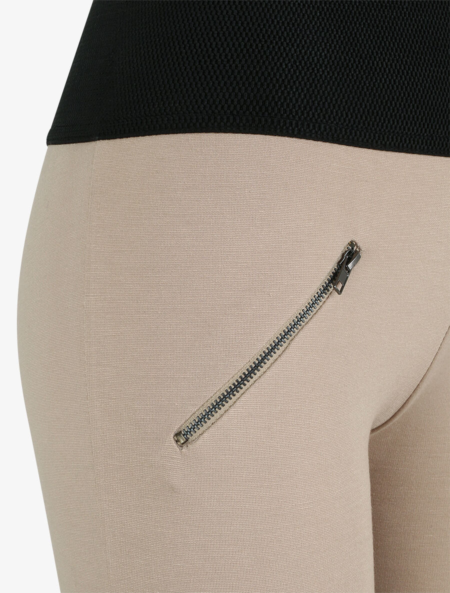 Textuur taille legging met kleine ritsen - Beige - Image 3