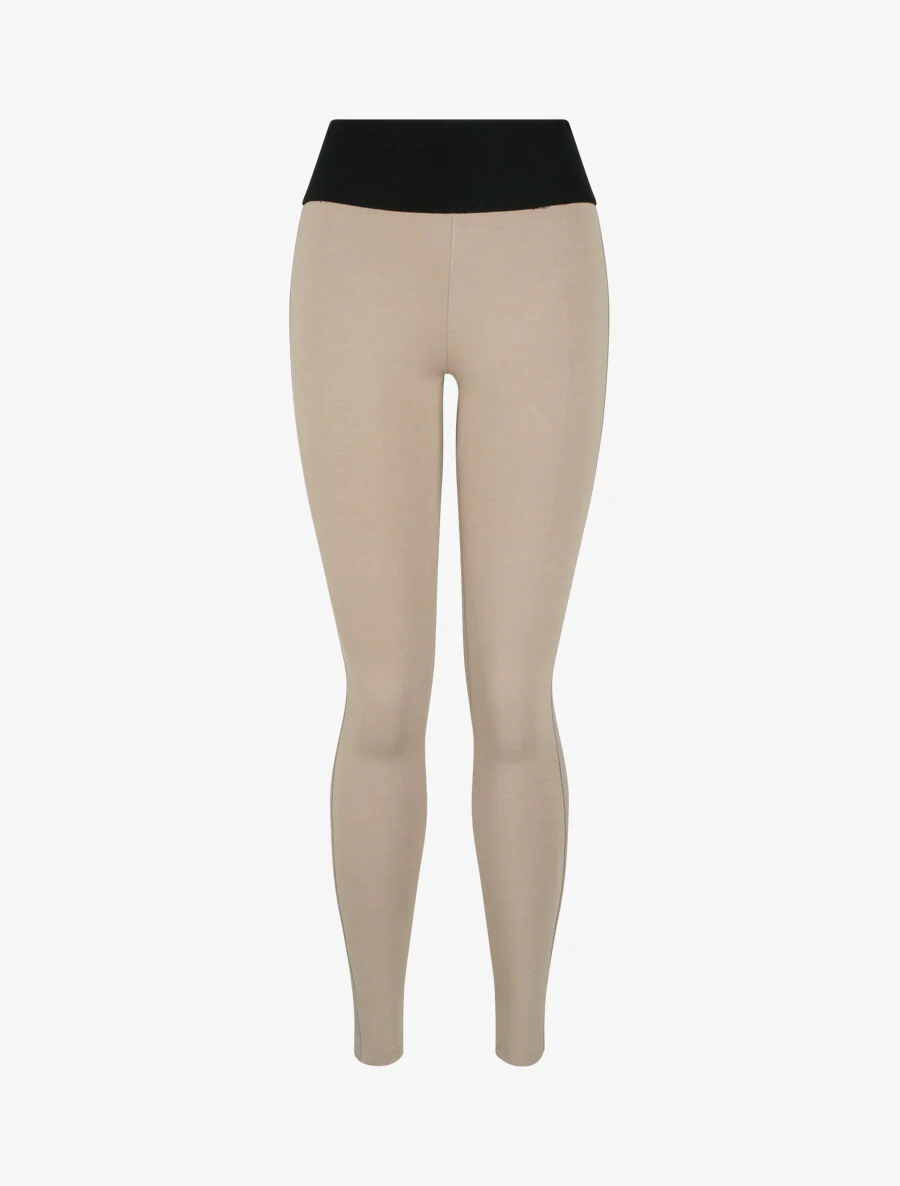 Textuur taille legging met biezen in imitatieleer - Taupe