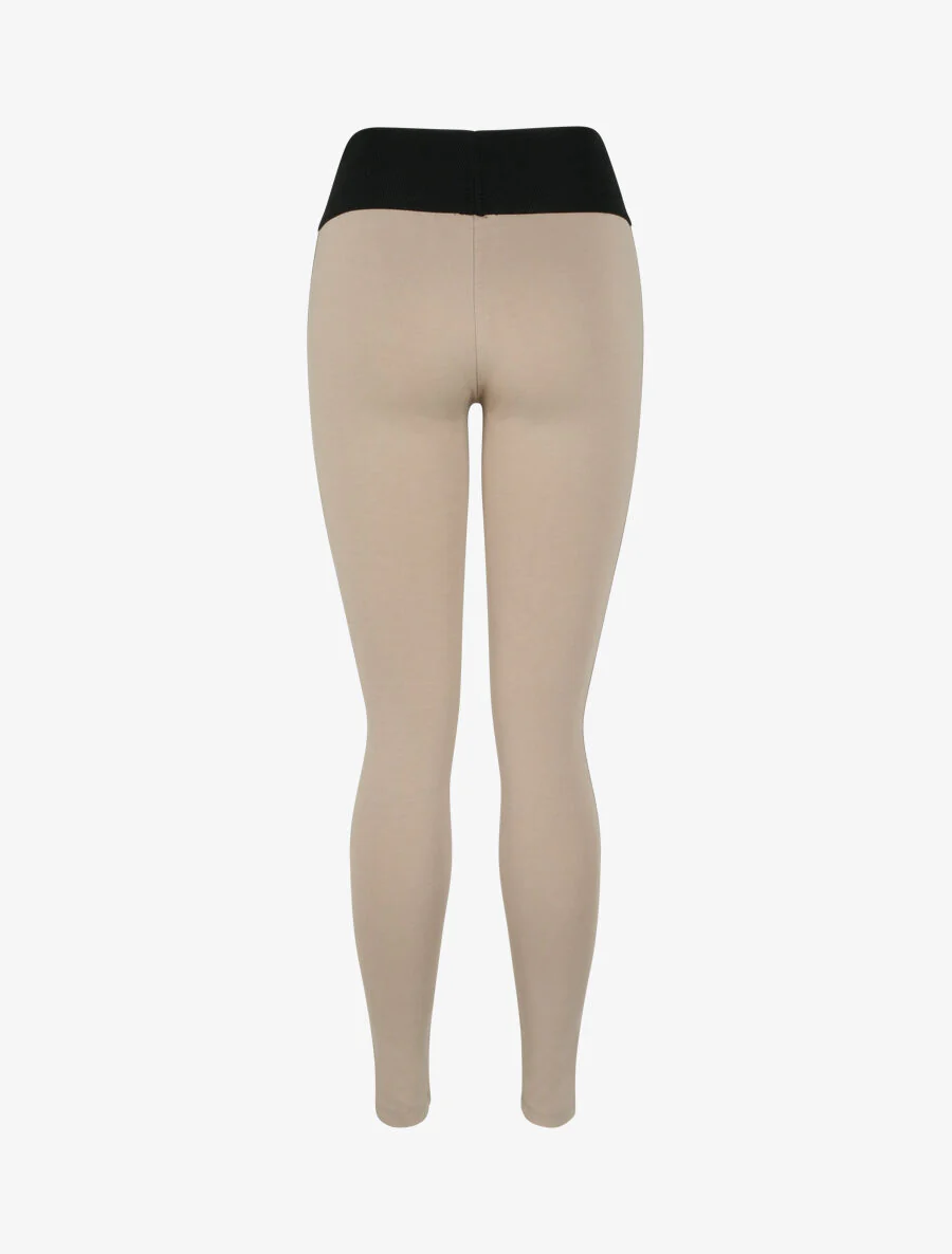 Textuur taille legging met biezen in imitatieleer - Taupe - Image 2