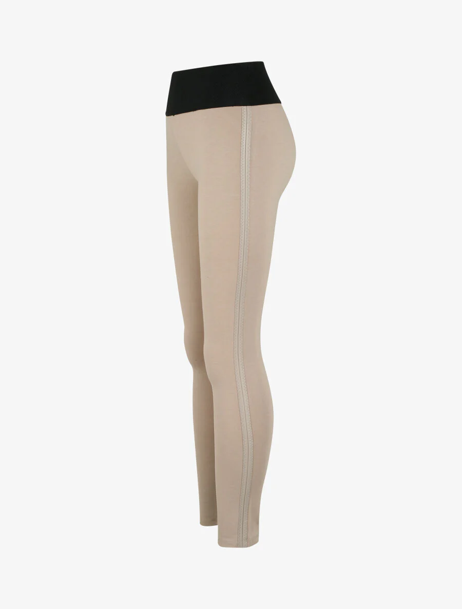 Textuur taille legging met biezen in imitatieleer - Taupe - Image 4