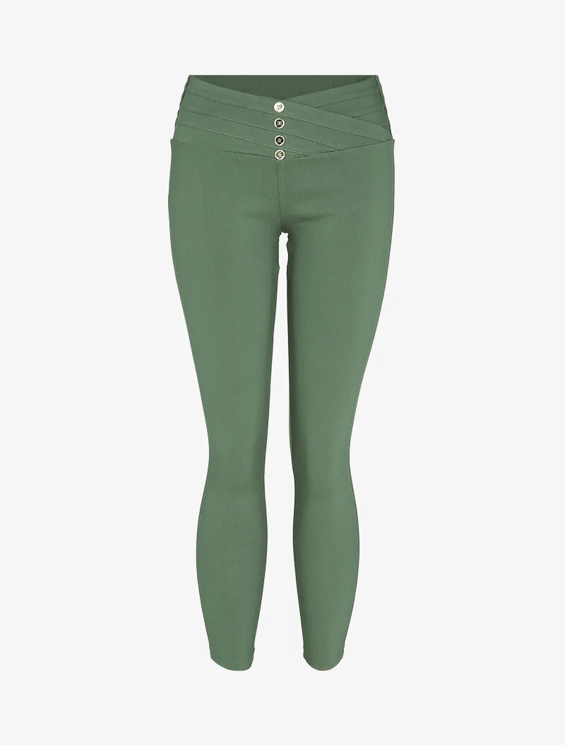 Low-rise legging met gestileerde naden - Kaki