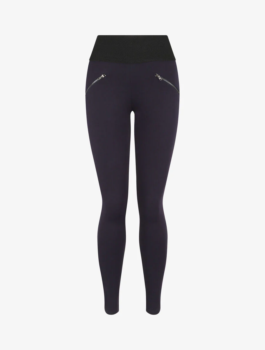 Ultra skinny legging met getextureerde taille en kleine ritsen - Marineblauw