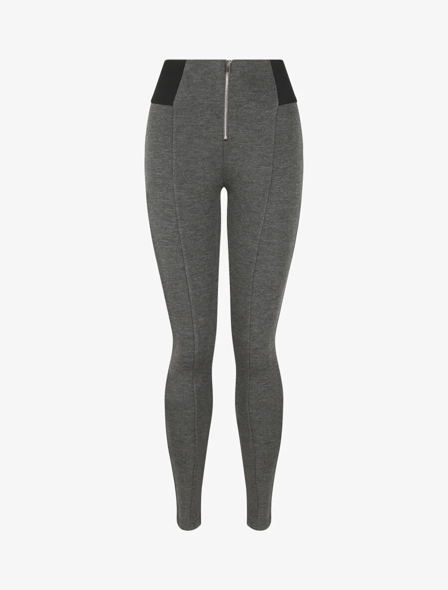 Ultra skinny legging met getextureerde taille en rits - GemĂȘleerd grijs