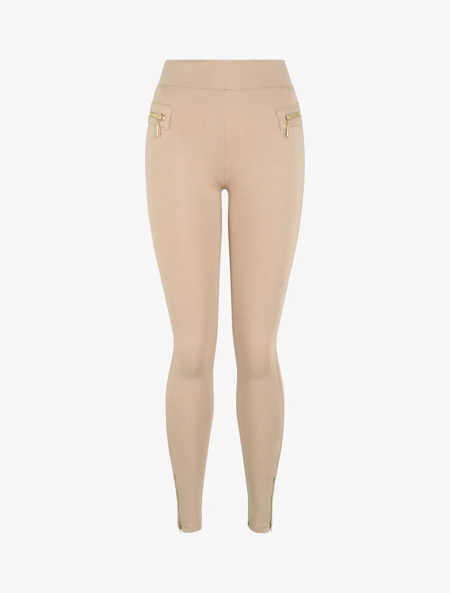 Ultra skinny legging met ritsen aan de enkels - Beige