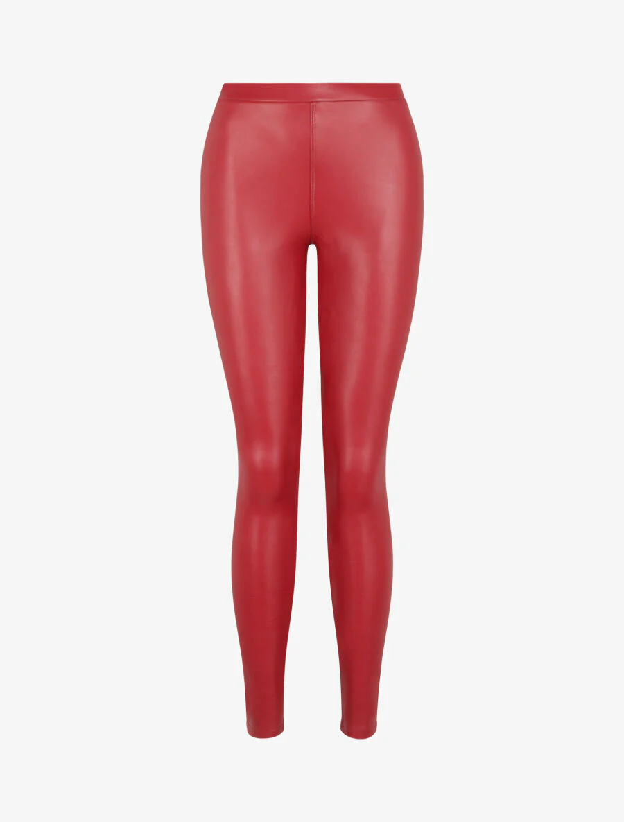 Legging van stretchmateriaal en imitatieleer - Rood