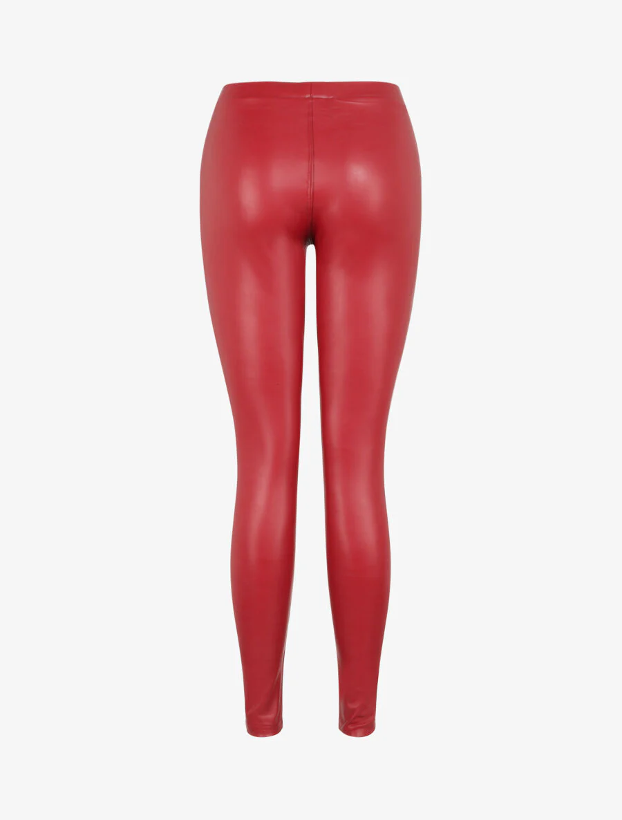 Legging van stretchmateriaal en imitatieleer - Rood - Image 2