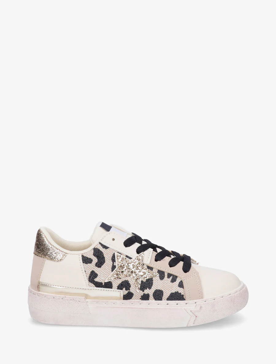 Leopardprint sneakers met glitterster - Zwart