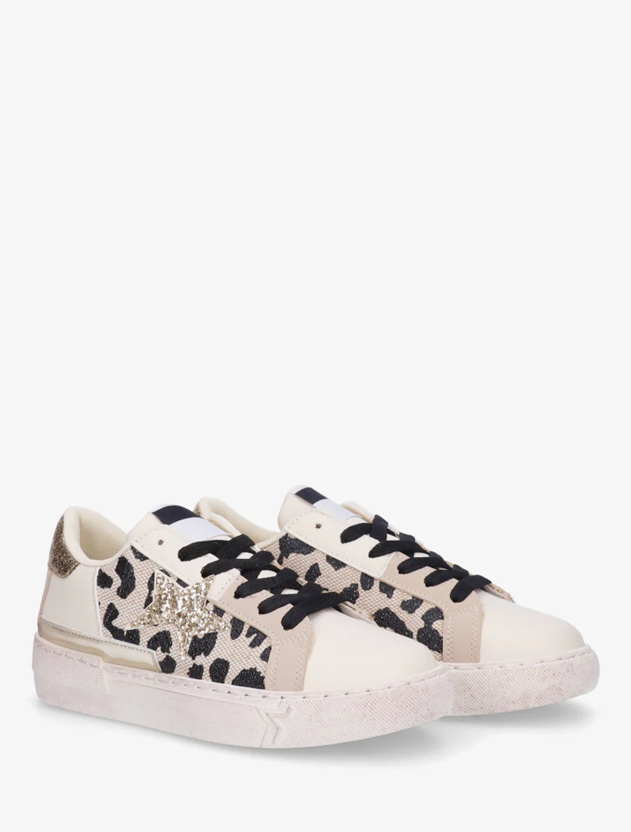 Leopardprint sneakers met glitterster - Zwart - Image 4