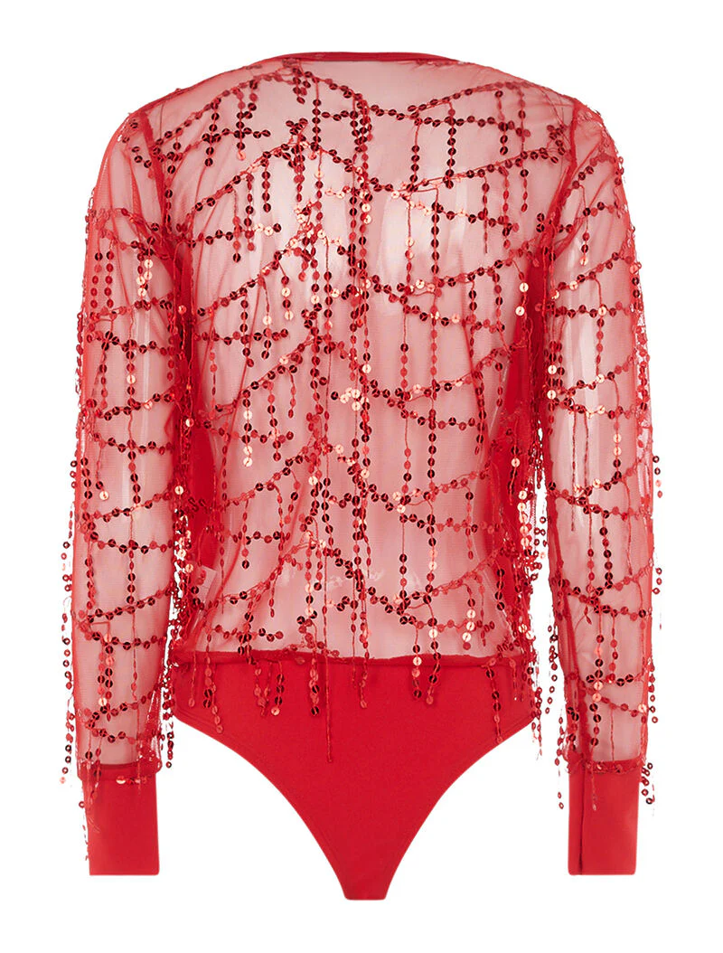 Franje body met pailletten - rood - Image 2