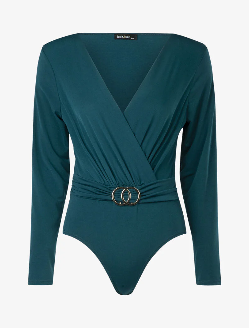 Lichaam wikkeltop met strik - blauwgroen